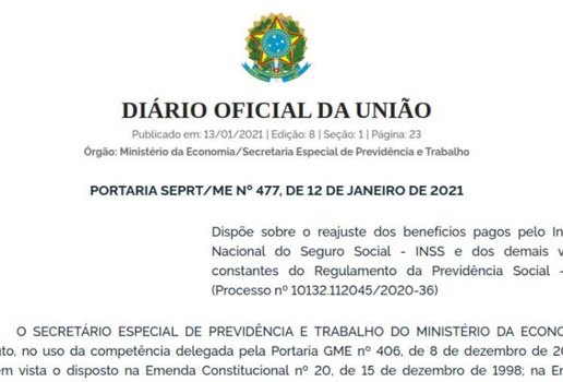 Portaria foi publicada no Diário Oficial da União