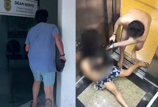 Câmera de segurança de elevador flagrou a agressão em João Pessoa.