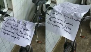 Bicicleta furtada reaparece com bilhete de pedido de desculpas, na PB