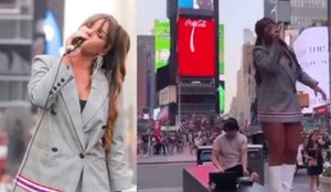 Eliminada do 'De Férias com o Ex Celebs' canta no meio da Times Square