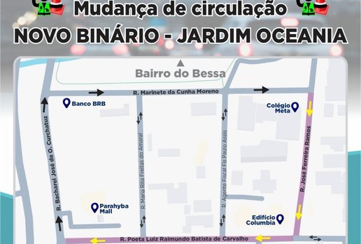 Semob JP implanta novo binario com mudanca de circulacao em vias do Jardim Oceania