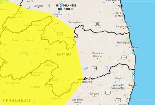 Paraíba está sob perigo potencial de chuvas intensas