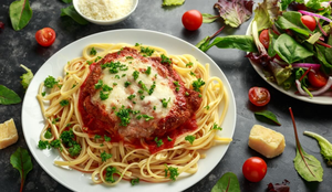 Frango à parmegiana com talharim (Imagem: DronG | Shutterstock)