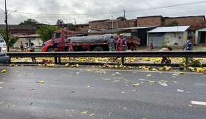 Muitas frutas ficaram espalhadas na rodovia