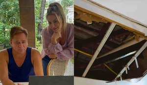 Forro do teto da casa de Poliana Rocha e Leonardo cai em Goiânia