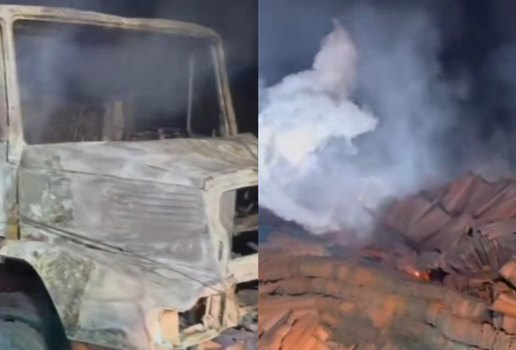 Caminhao carregado de telhas colisao