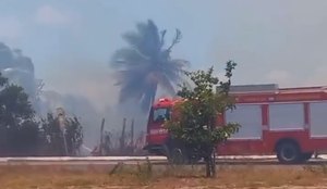 Incêndio às margens da PB-008 mobiliza bombeiros em João Pessoa