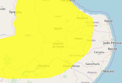 Rea amarela indica previsao de chuvas fortes