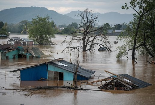 Inundacao enchente e destruicao no Mianmar ideogram