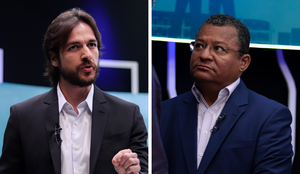 Pedro Cunha Lima e Nilvan Ferreira em debate na Rede Tambaú de Comunicação.