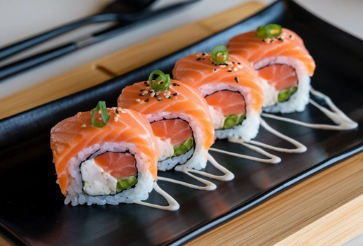 Sushi com salmão e cream cheese (Imagem: Food is Love | Shutterstock)