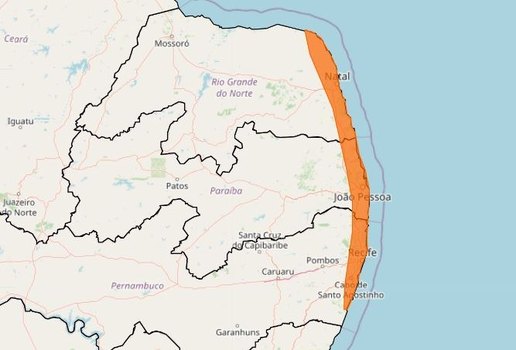 Além da Paraíba, Pernambuco e Rio Grande do Norte estão sob alerta.