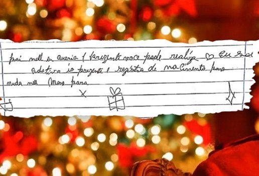 Em carta ao Papai Noel, menina pede para ter sobrenome dos pais adotivos na PB