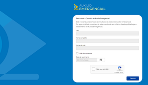 Página para preenchimento de dados para contestação do Auxílio Emergencial