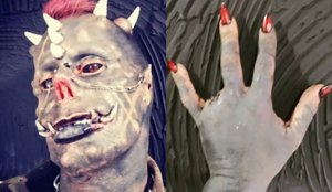 Tatuador remove dedo, ganha presas e assusta a web: "Diabão Brasileiro"