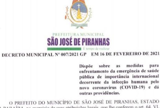 Decreto da prefeitura de São José de Piranhas