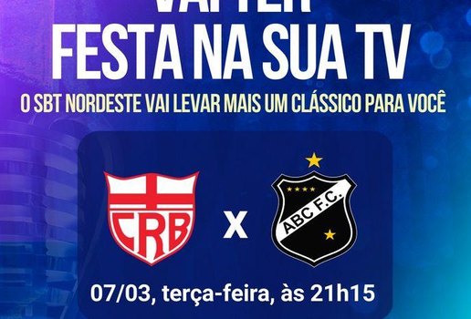 Copa do NE: TV Tambaú/SBT transmite CRB x ABC, nesta terça (7)