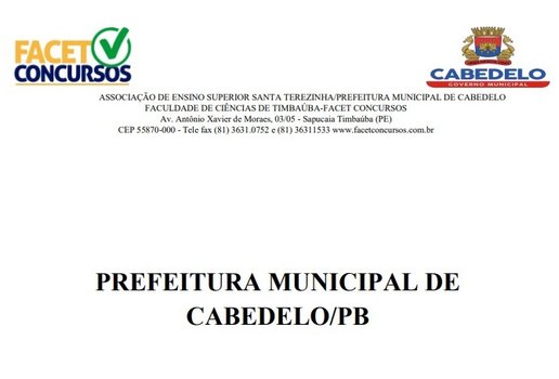 Período de inscrições para concurso de Cabedelo foi adiado