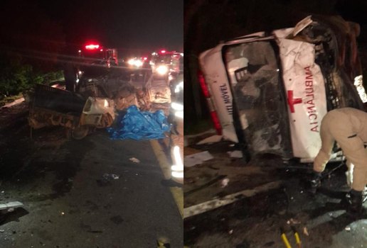 Colisão entre carro e ambulância deixa um morto e dois feridos na PB