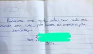 Bilhete escrito por garoto de 14 anos pedindo comida