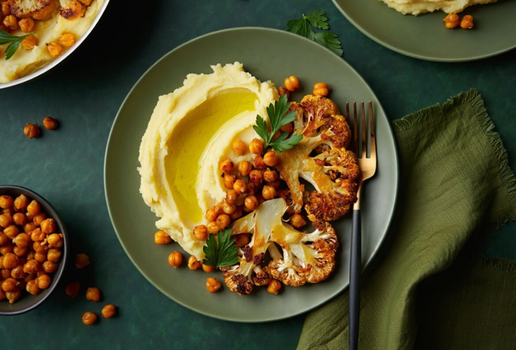 Purê de couve-flor com grão-de-bico crocante (Imagem: dangrasan9 | Shutterstock)